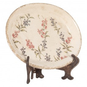 onderbord 25x18x2cm beige roze keramiek bloemen