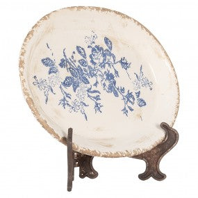 onderbord 25x18x2cm beige blauw keramiek bloemen