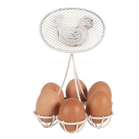 eierhouder dia 15x22cm wit metaal kip