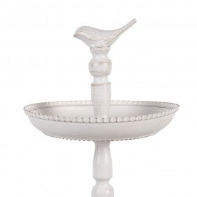 etagère 2-laags dia 27x41cm wit metaal vogel