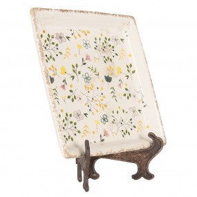 onderbord 22x22x3cm beige keramiek bloemen