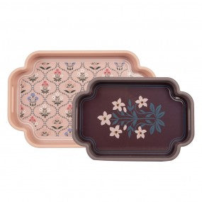 dienblad set van 2 grijs hout bloemen