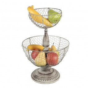 etagère 2-laags dia 30x44cm beige ijzer fruitschaal