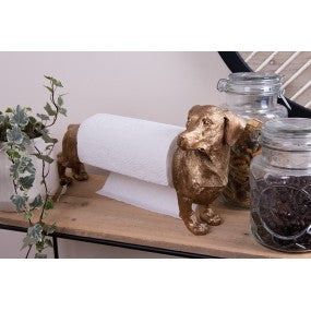 keukenrolhouder hond 46x15x23cm goudkleurig zwart polyresin