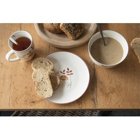 ontbijtbord dia 20cm beige porselein paddenstoelen