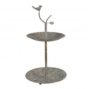 etagère 2-laags dia 26x48cm groen bruin metaal vogel