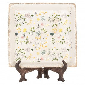 onderbord 22x22x3cm beige keramiek bloemen