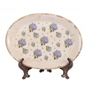 onderbrord 25x18x2cm beige blauw keramiek bloemen