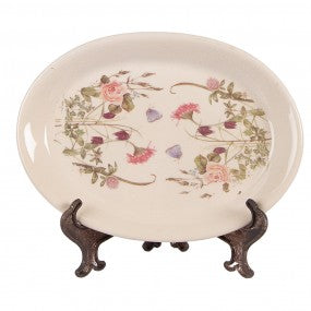 onderbrord 25x18x2cm beige roze keramiek bloemen