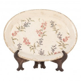 onderbord 25x18x2cm beige roze keramiek bloemen