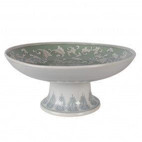 taartplateau op voet dia 26x13cm wit groen porselein