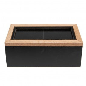 theedoos 18x9x7cm zwart bruin hout mdf