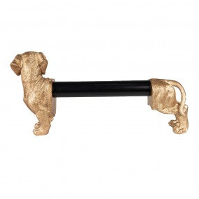 keukenrolhouder hond 46x15x23cm goudkleurig zwart polyresin