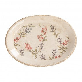 onderbord 25x18x2cm beige roze keramiek bloemen