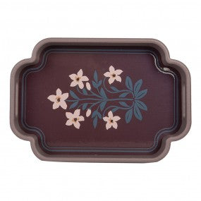 dienblad set van 2 grijs hout bloemen