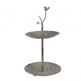 etagère 2-laags dia 26x48cm groen bruin metaal vogel